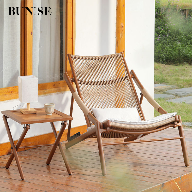 BUNISE outdoor furniture rattan set reclining chair sun lounger adjustable rattan chair patio chair sofa single chair P2415 ราคา 11,235 บาท*ส่งฟรี