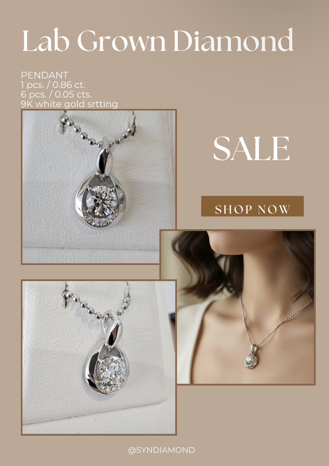 Diamond Pendant 1 Pcs. / 0.86 Ct. 6 Pcs. / 0.05 Cts. 9K White Gold Setting # P000424 ราคา 24,500 บาท*ส่งฟรี