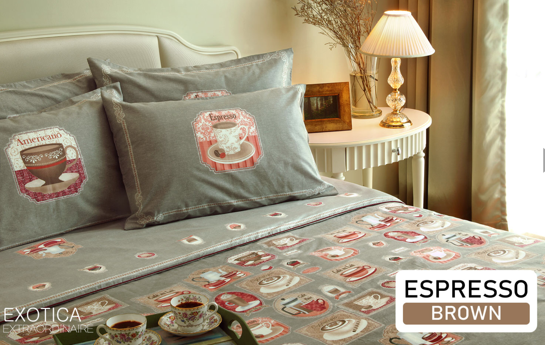 EXOTICA ปลอกผ้านวมถอดซักได้ / ผ้านวมเย็บติด ผ้า Cotton 100% ลาย Espresso สำหรับเตียง 6 ฟุต หรือ 5 ฟุต (100"x 90") / เตียง 3.5 ฟุต (70"x 90") ราคา 799 บาท*ส่งฟรี