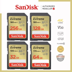 สินค้า SanDisk Extreme SD Card SDHC / SDXC 32GB , 64GB , 128GB , 256GB (SDSDXVT) เมมโมรี่การ์ด SDCARD แซนดิส ประกัน Lifetime Synnex