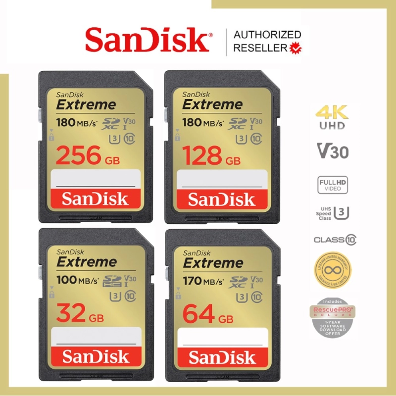 ภาพหน้าปกสินค้าSanDisk Extreme SD Card SDHC / SDXC 32GB , 64GB , 128GB , 256GB (SDSDXVT) เมมโมรี่การ์ด SDCARD แซนดิส ประกัน Lifetime Synnex จากร้าน Actioncam Thailand บน Lazada