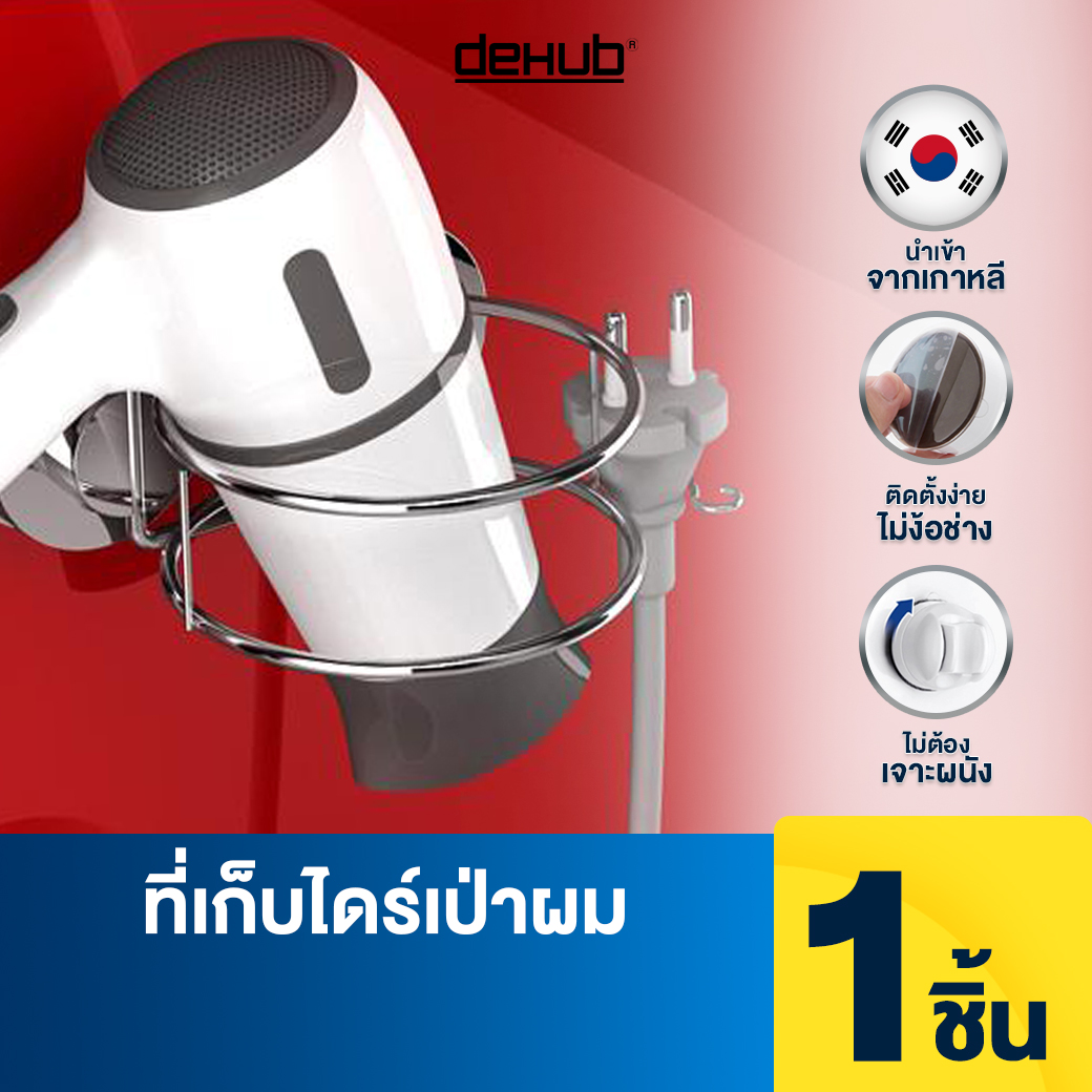 DeHUb ที่แขวนไดร์เป่าผม ญี่ปุ่น ไม่ต้องเจาะผนัง (แบบติดผนัง) ที่แขวน ที่เก็บไดร์ ไดร์ ไดร์เป่าผม สแตนเลส ราคา 514 บาท*ส่งฟรี