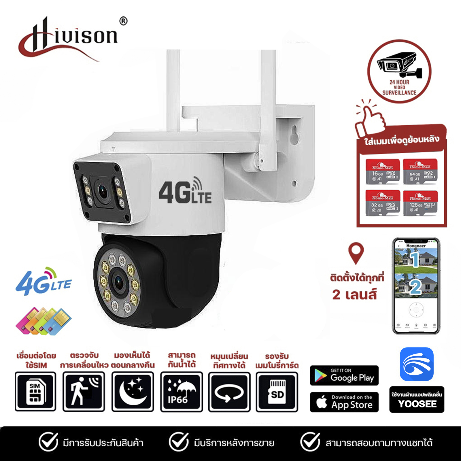 Hivison กล้องวงรจปิดใส่ซิม4G YOOSEE รองรับ AIS TRUE DTAC กล้องกันน้ำ ไม่ง้อWi-Fi ดูออนไลน์ได้ทุกที่ ราคา 943 บาท*ส่งฟรี