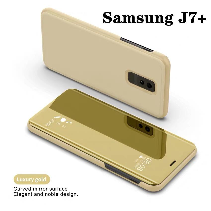 Case Samsung Galaxy J7+ J7Plus เคสซัมซุง เจ7พลัส เคสฝาเปิดปิดเงา สมาร์ทเคส เคสตั้งได้ Smart Case เคสโทรศัพท์ J7plus เคสกระเป๋า เคสเปิดปิดเงา