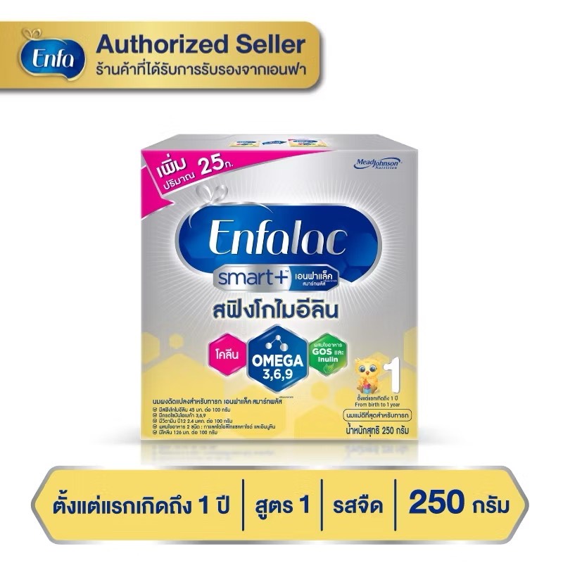 Enfalac Smart เอนฟาแล็ค สมาร์ทพลัส นมผงดัดแปลงสำหรับทารก สูตร 1 ขนาด 250 กรัม ( 4 กล่อง ) MG
