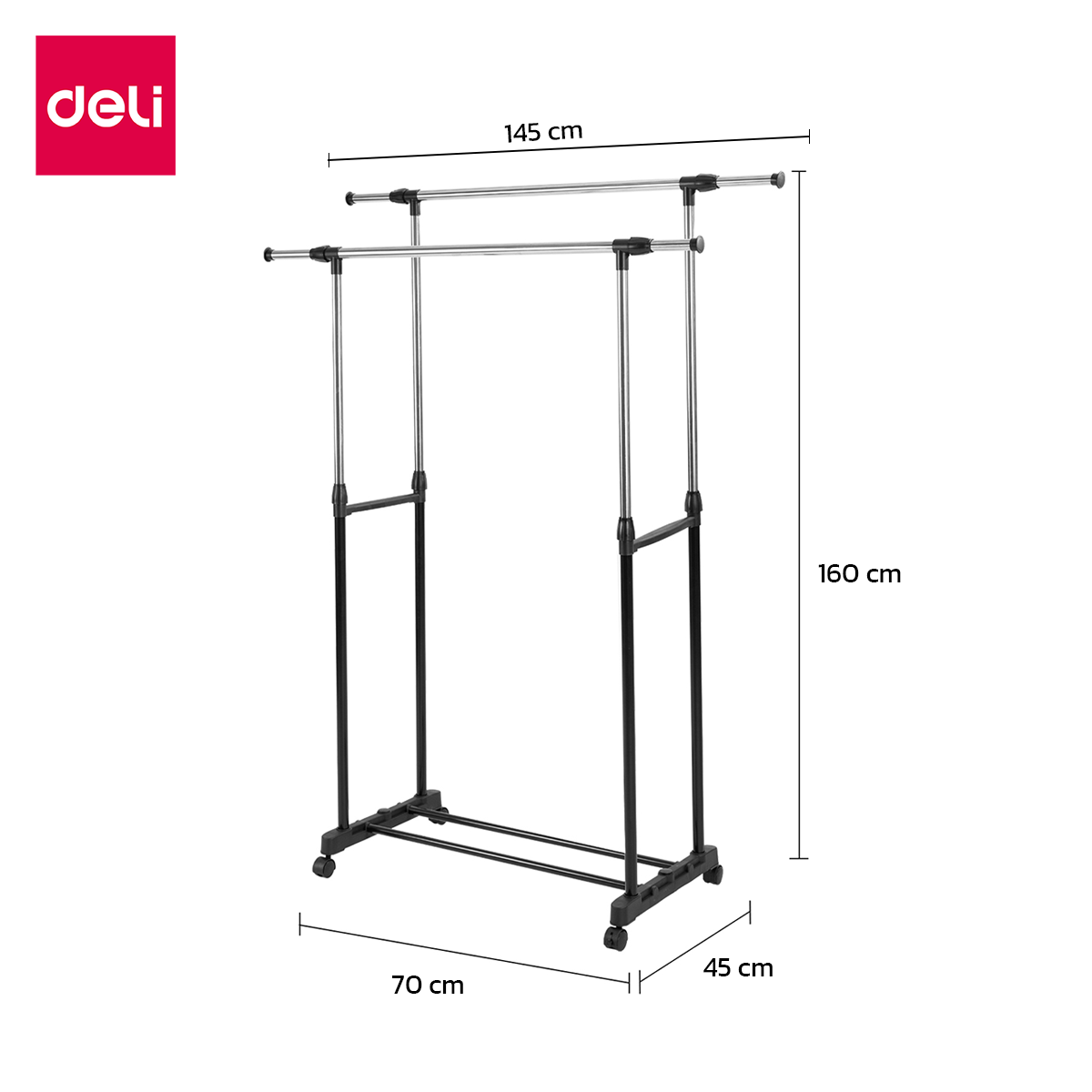Deli ราวแขวน ราวแขวนผ้า ราวตากผ้า ราวเเขวนเสื้อผ้า ราวเเขวนผ้าเหล็ก โครงเหล็กเเข็งเเรง มีล้อเลื่อน ปรับยืดหดได้ 1 ชั้น 2 ชั้น Clothing Rack ราคา 183 บาท*ส่งฟรี