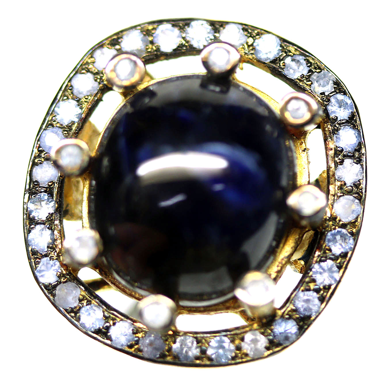 แหวนพลอยแท้ ไพลิน-น้ำเงิน (Blue Sapphire) 14 X 16 mm. ล้อม ไพลิน-เผาเก่า เงินแท้ 925 ชุบ black gold-ทอง 18k ไซร์แหวน 7 ราคา 8,350 บาท*ส่งฟรี