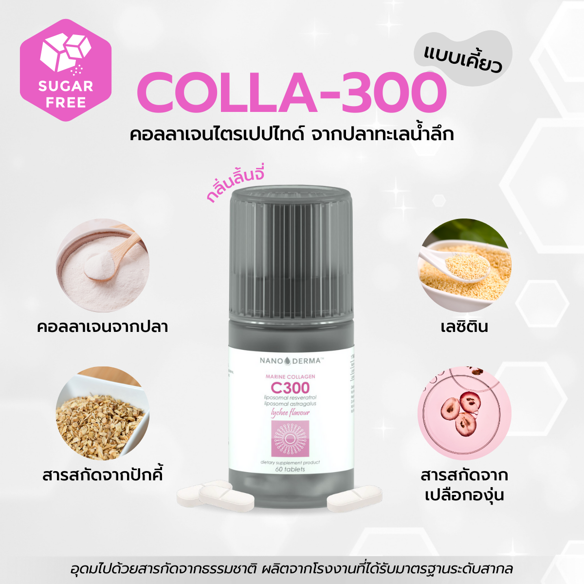 💥COLLA300 lychee flavour คอลลาเจนไตรเปปไทด์ จากปลาทะเลน้ำลึก รสลิ้นจี่ ราคา 743 บาท*ส่งฟรี
