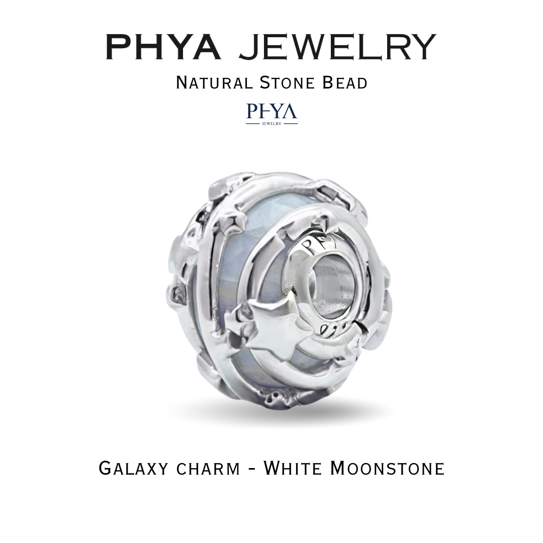 Phya Galaxy Charm Rainbow Moonstone Natural Stone Bead: Beads of the King - Galaxy Charm Decorated with Rainbow Moonstone. ราคา 2,900 บาท*ส่งฟรี