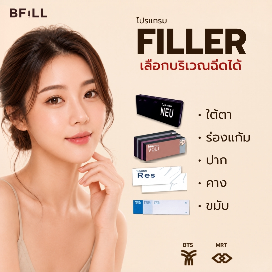 [E-Voucher] Meko Bfill Clinic Filler Neuramis or E.P.T.Q. Program. Or Volifil or Restylane or Juvederm, Choose the Area to Be Injected. ราคา 12,500 บาท*ส่งฟรี