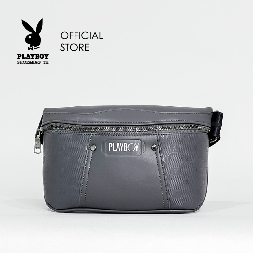 Playboy men's genuine patent leather waist bag ST-BS233PBM001-GY design men's PVC waist bag monogram Gray ราคา 1,390 บาท*ส่งฟรี