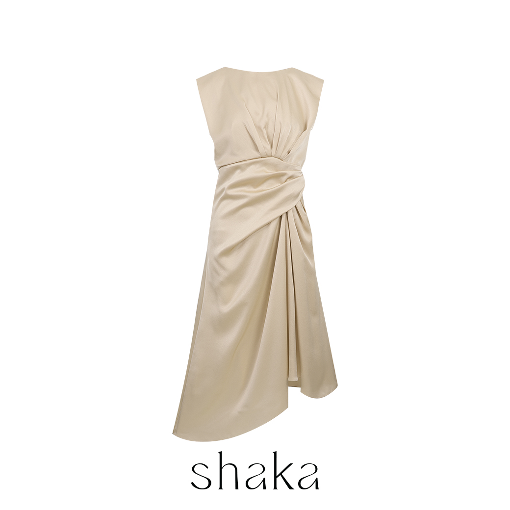 Shaka Aw25 Draped Satin Asymmetric Dress, Satin Dress with Draping Details at the Side of the Waist. Ds-8251116 ราคา 4,025 บาท*ส่งฟรี
