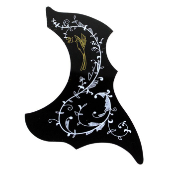 จานเด็ดเกากีต้าร์อะคูสติก Pickguard ยามสำหรับกีต้าร์เบสนกสีดำนกดอกไม้ จานเด็ดเกากีต้าร์อะคูสติก Pickguard ยามสำหรับกีต้าร์เบสนกสีดำนกดอกไม้
