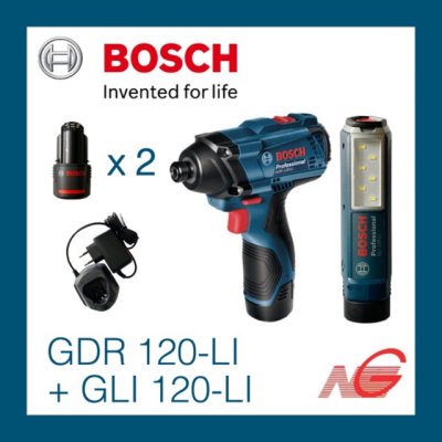 ไขควง/ประแจกระแทกไร้สาย BOSCH GDR 120-LI Professional + ไฟฉาย GLI 120-LI