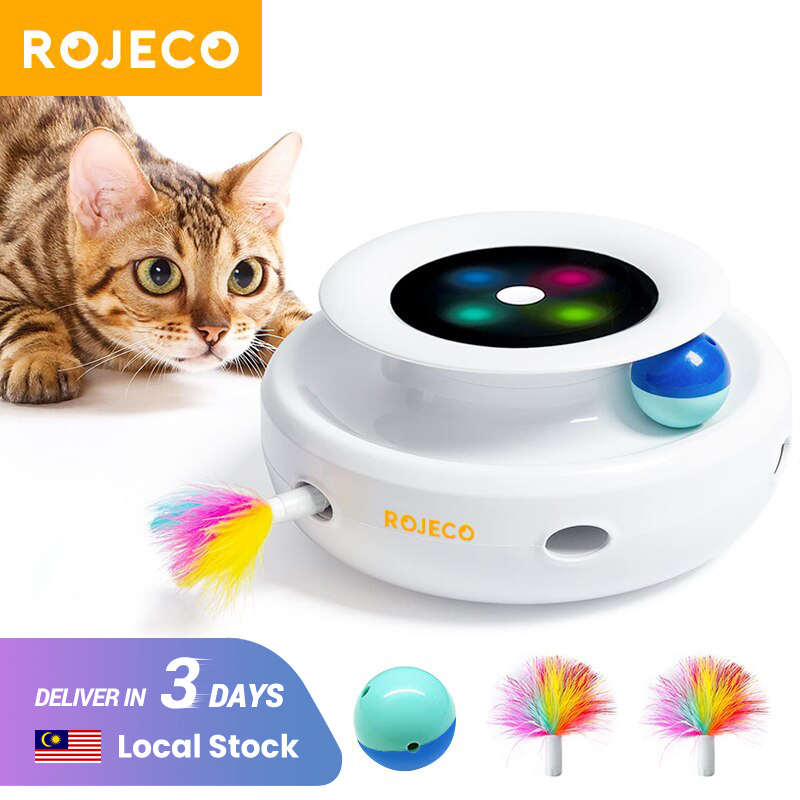 ROJECO 2 in 1 Smart Cat Toys Automatic Feather Fun Ball Toy Set For Cat Dog 5 Modes Electronic Interactive Pet Toy Accessories ราคา 756 บาท*ส่งฟรี