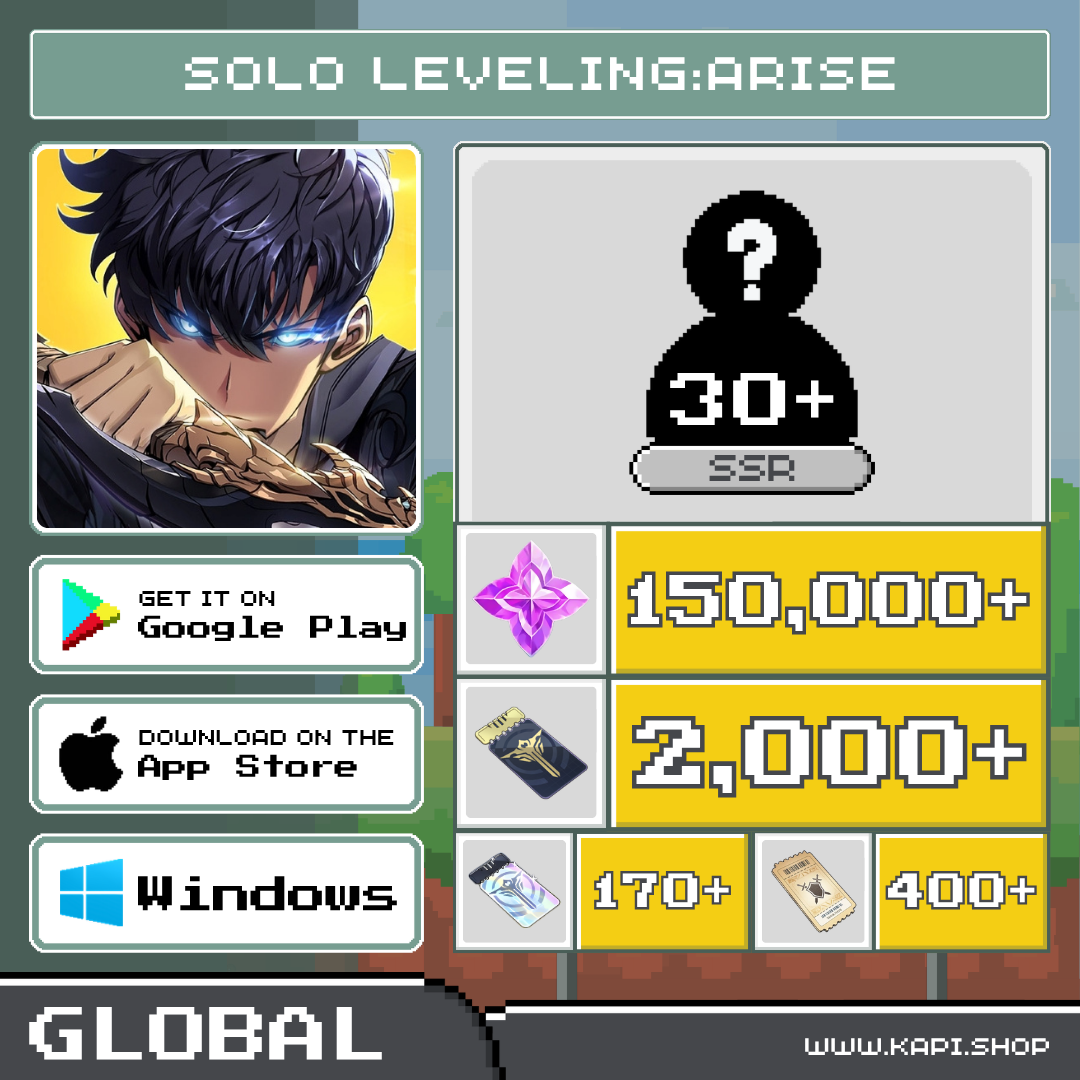Solo Leveling:Arise (Global) - 150,000+ Essence Stones + Random Ssr Characters/Weapons 30 or More. ราคา 480 บาท*ส่งฟรี
