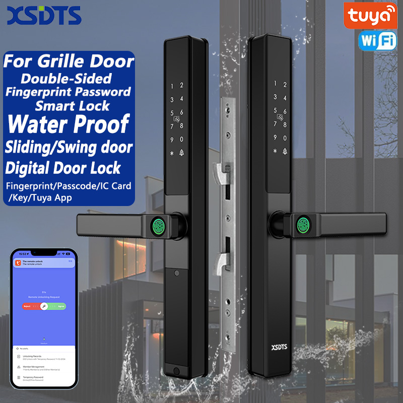 [Outdoor stainless steel grill door sliding door lock password/ic card/key unlock,XSDTS Tuya WiFi Smart Door Lock Double Side Fingerprint Digital Aluminium Lock Outdoor Waterproof Stainless Steel Grill Door Sliding Door Lock Password/IC Card/Key Unlock,] ราคา 3,000 บาท*ส่งฟรี