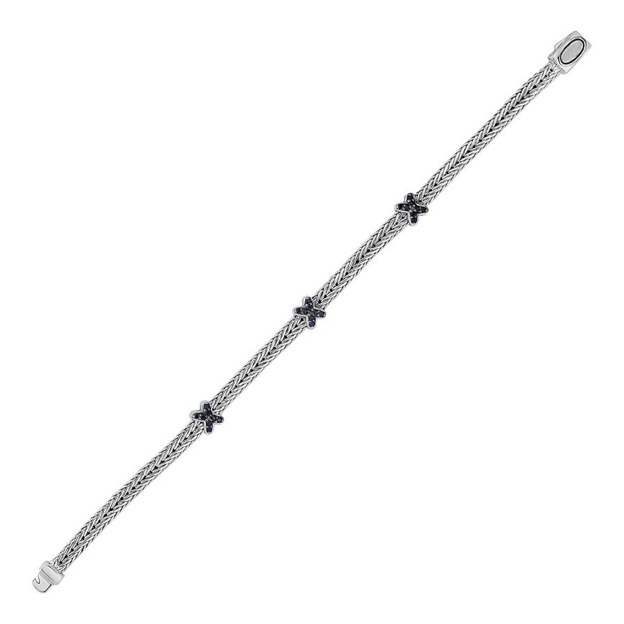 Nathalias NY Woven Rope Bracelet with Black Sapphire X Accents in Sterling Silver ราคา 14,500 บาท*ส่งฟรี