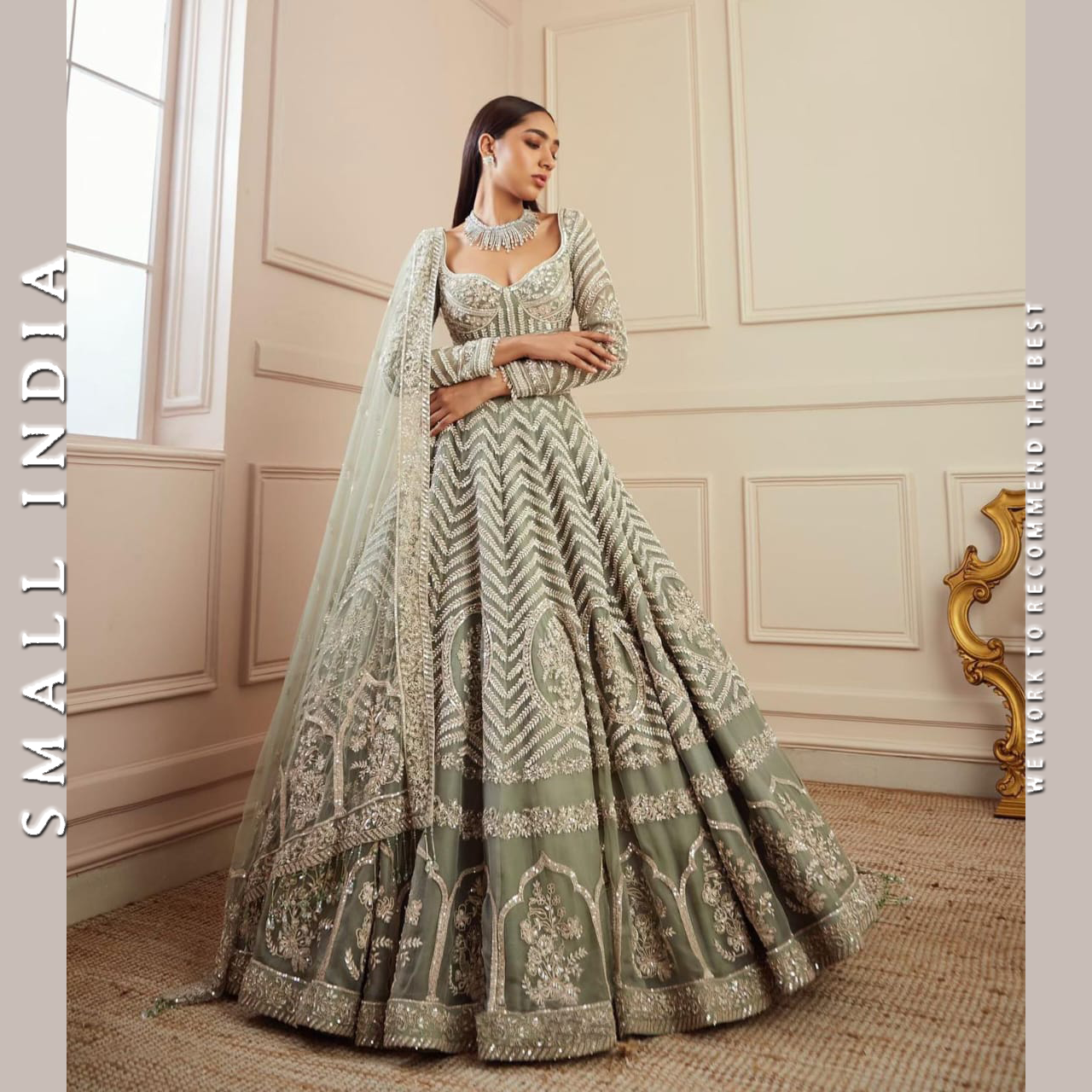 {**ส่งฟรี**} SMALL INDIA ✨🌷 Wedding Wear Lehenga Choli ชุดเซ็ทเสื้อกระโปรง ✨🌷 Women Lehenga Choli Set ราคา 5,140 บาท*ส่งฟรี