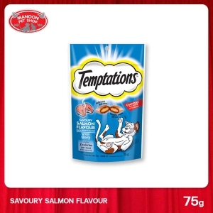 สินค้า [MANOON] TEMPTATIONS Cat Treat  Savoury Salmon Flavor 75g. เทมเทชันส์ ขนมแมว รสเซเวอรี่แซลมอน ขนาด 75 กรัม