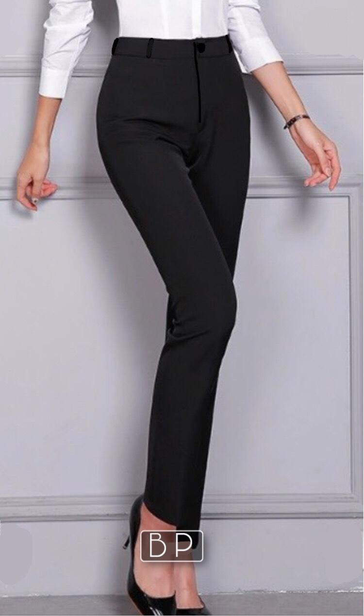 กางเกงสแล็คหญิง ผ้ายืดทรงเข้ารูป สีดำ สีกรม (ไซส์ S- 4XL)