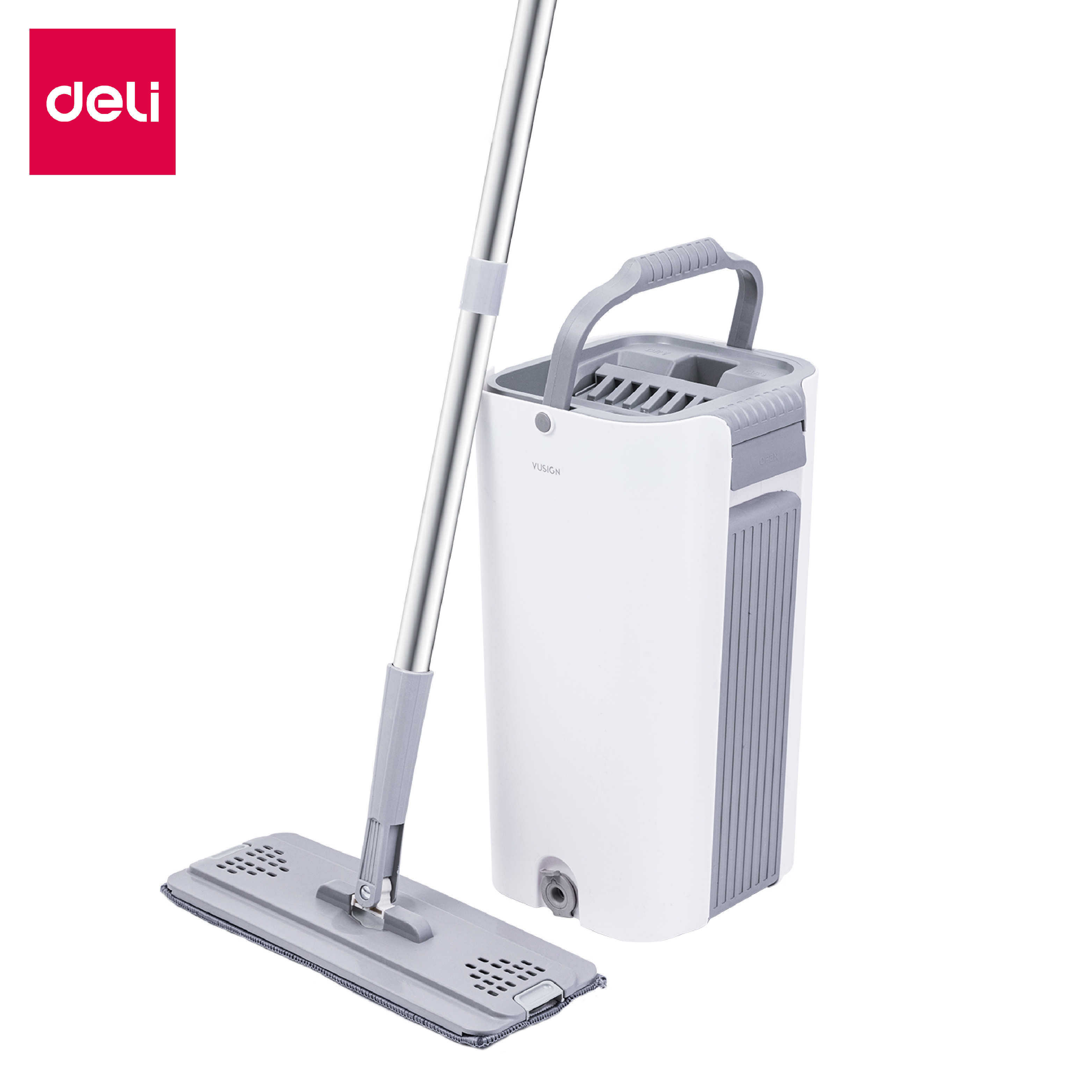 Deli ไม้ถูพื้นพร้อมถังรีดน้ำ ม็อบถูพื้น ม็อบรีดน้ำ ถังม็อบ ม็อบหมุน 360 องศา ซักน้ำและรีดน้ำในตัวเดียว ประหยัดพื้นที่จัดเก็บ Mop Suit ราคา 85 บาท*ส่งฟรี