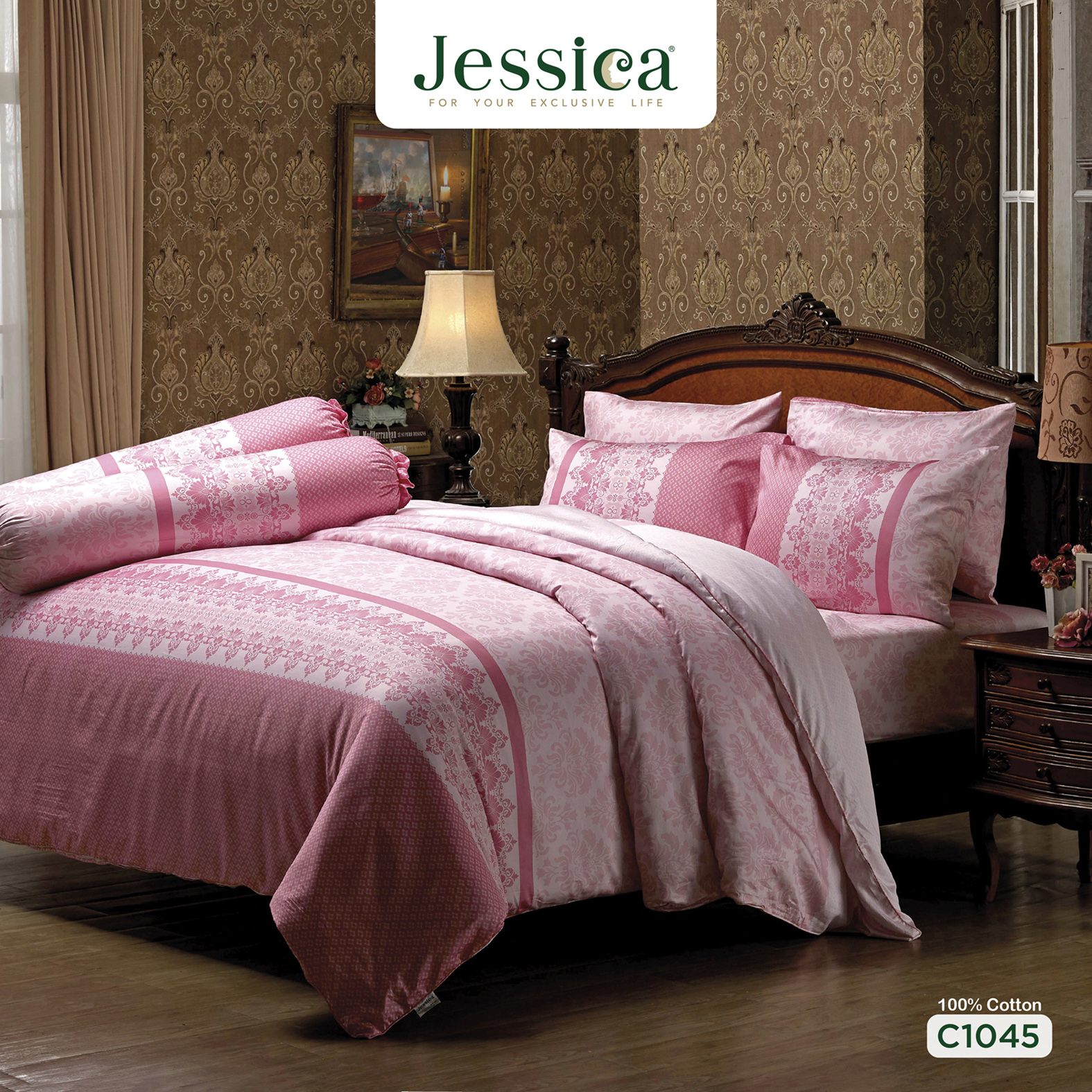 Jessica Cotton Silk Shine C1045 ชุดเครื่องนอน ผ้าปูที่นอน ผ้าห่มนวม เจสสิก้า พิมพ์ลายได้อย่างสวยงาม ราคา 4,900 บาท*ส่งฟรี
