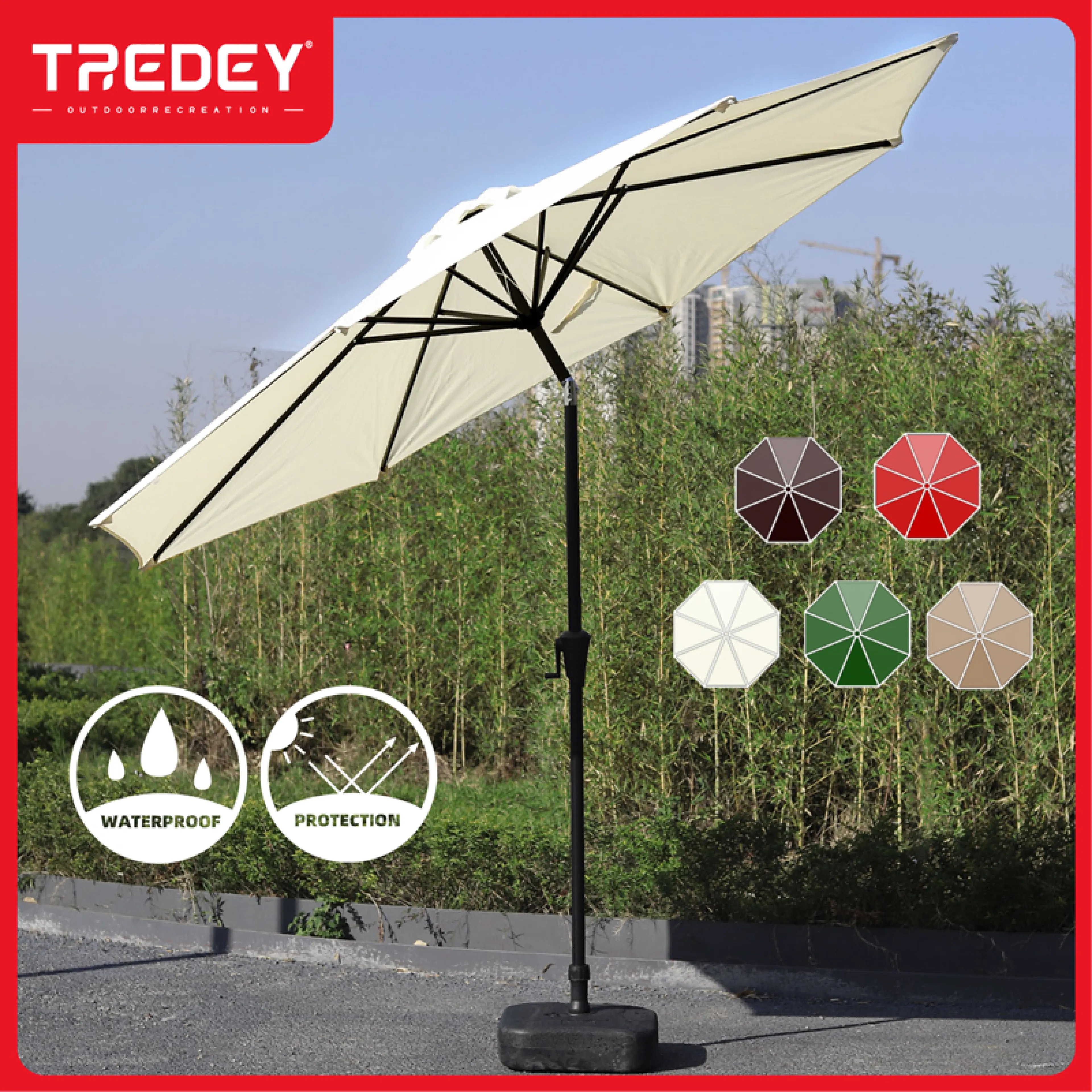 【Shipping from Bangkok】Tredey Φ3M/2.3M Large Outdoor Sun Umbrella for Gardens, Outdoor Spaces, Tiltable, Flea Markets, Sales Stalls, Swimming Pools, Vendors, Coffee Shops, Outdoor Sun Umbrella Garden Shade