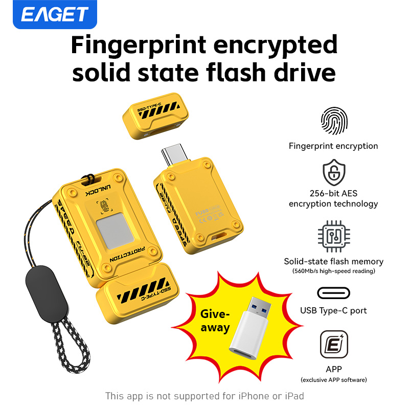 Eaget Fingerprint Password Flash Drive, 64Gb Capacity, Supports USB Type-C with Application. ราคา 1,431 บาท*ส่งฟรี