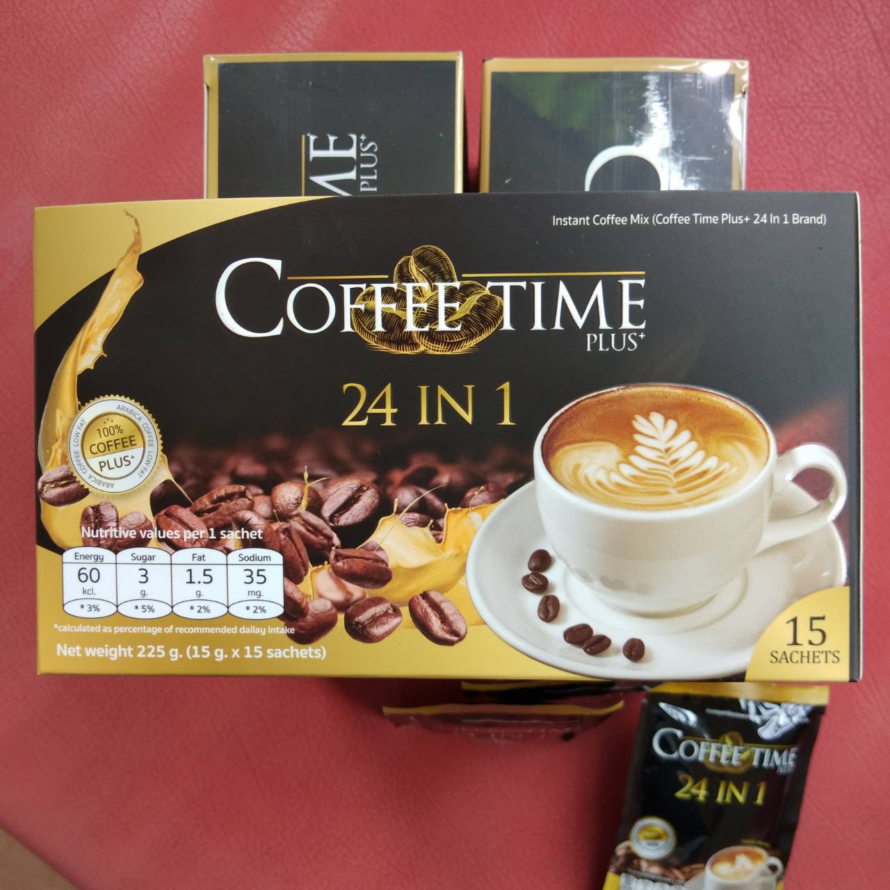 Coffee Time Plus+ คอฟฟี่ไทม์ พลัส 24 in 1 (15 กล่อง แถม 1 กล่อง) กาแฟปรุงสำเร็จ 24 ชนิด พรีเมียม หอมเข้มเต็มอารมณ์มอคค่า ราคา 3,375 บาท*ส่งฟรี