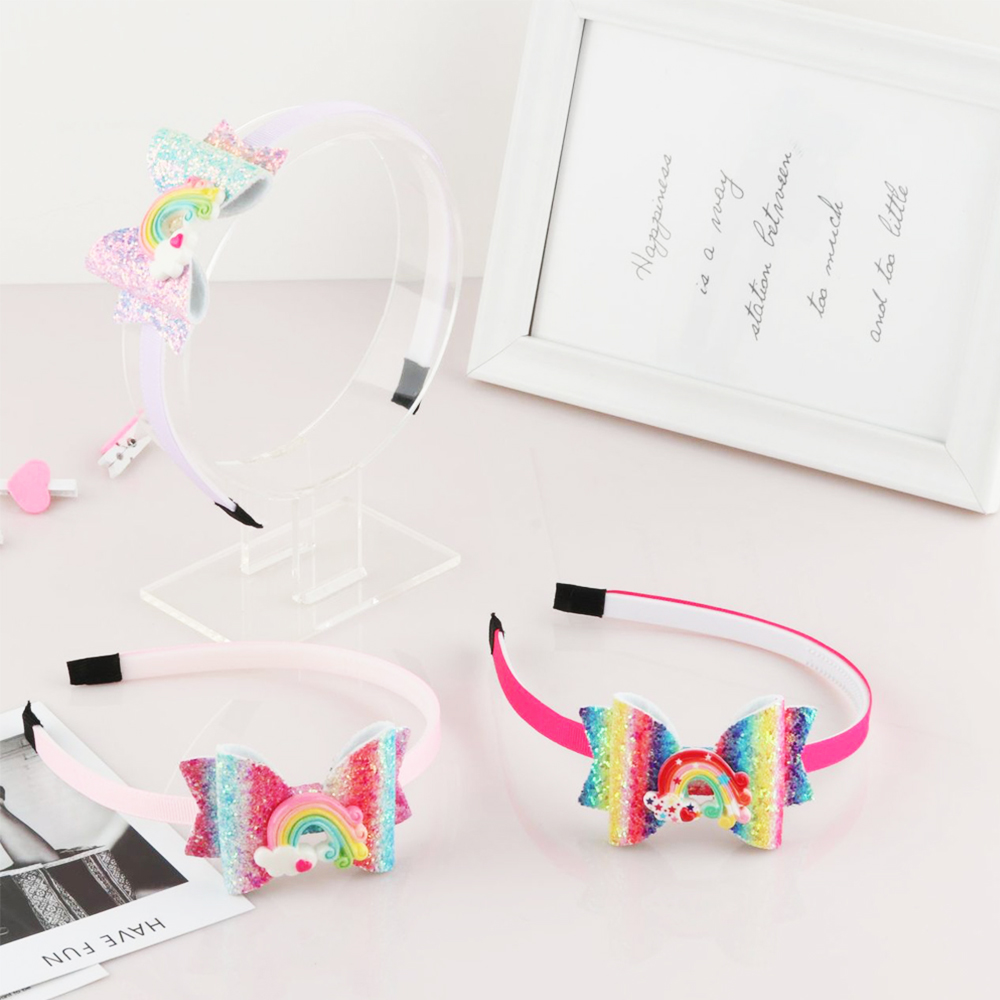 QEANC เด็กสาวหวาน Rainbow Shiny Bows ที่คาดผมติดเลื่อม Headdress ห่วงรัดผม Hairbands