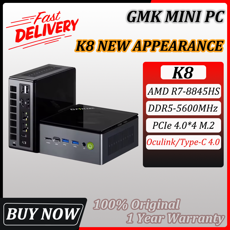 GMK K8 Mini PC AMD Ryzen 7 8845HS Max 5.1GHz DDR5 5600Mhz PCIe 4.0 M.2 2280 SSD Windows 11 Pro WIFI6E BT5.2 Dual 2.5G LAN Gamer Computer 1 Year Warranty ราคา 14,012 บาท*ส่งฟรี