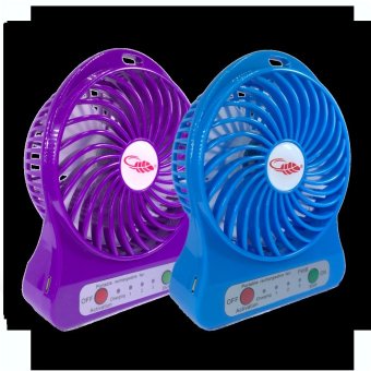 ประเทศไทย MiniSo MiniFan USB 2in1 พัดลมพกพา ใช้แบตสำรองได้/ชาร์จได้ ถ่านในตัว แพ็ค 2 (Blue/Purple)