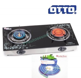 Otto เตาแก๊สคริสตัลหัวคู่ อินฟาเรด และเทอร์โบ รุ่น GS-893 พร้อมชุดหัวปรับแก๊ส Lucky L-326Safety สายยาว 2เมตร