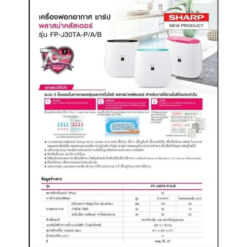 Sharp เครื่องฟอกอากาศ รุ่น FP-J30TA-P สีชมพู ขนาด 23 ตรม.