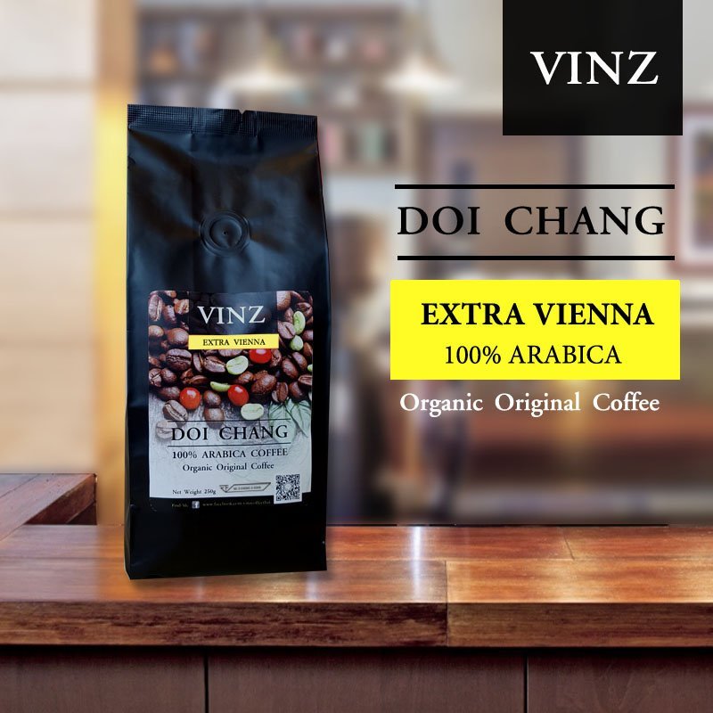 VINZ Coffee Bean เมล็ดกาแฟดอยช้าง อาราบิก้า 100% Vienna Roast คั่วกลาง (250g)