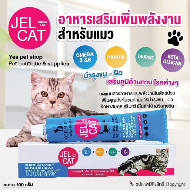 ลองดูภาพสินค้า อาหารเสริมแมว Jel Cat อาหารเสริมเพิ่มพลังงาน บำรุงขน-ผิว เสริมภูมิต้านทานโรค ขนาด 100 กรัม โดย Yes Pet Shop