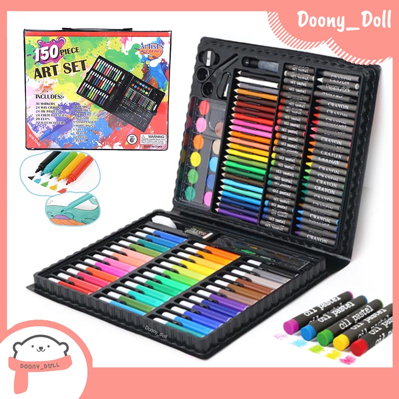 Doony_doll ส่งเร็ว จากกทม ชุดระบายสีเด็ก พาเลทชุดระบายสี สีไม้ สีเทียน สีน้ำมัน สีน้ำ ชุดระบายสี 150ชิ้น อุปกรณ์ระบายสี วาดภาพระบายสี อุปกรณ์ระบายสี