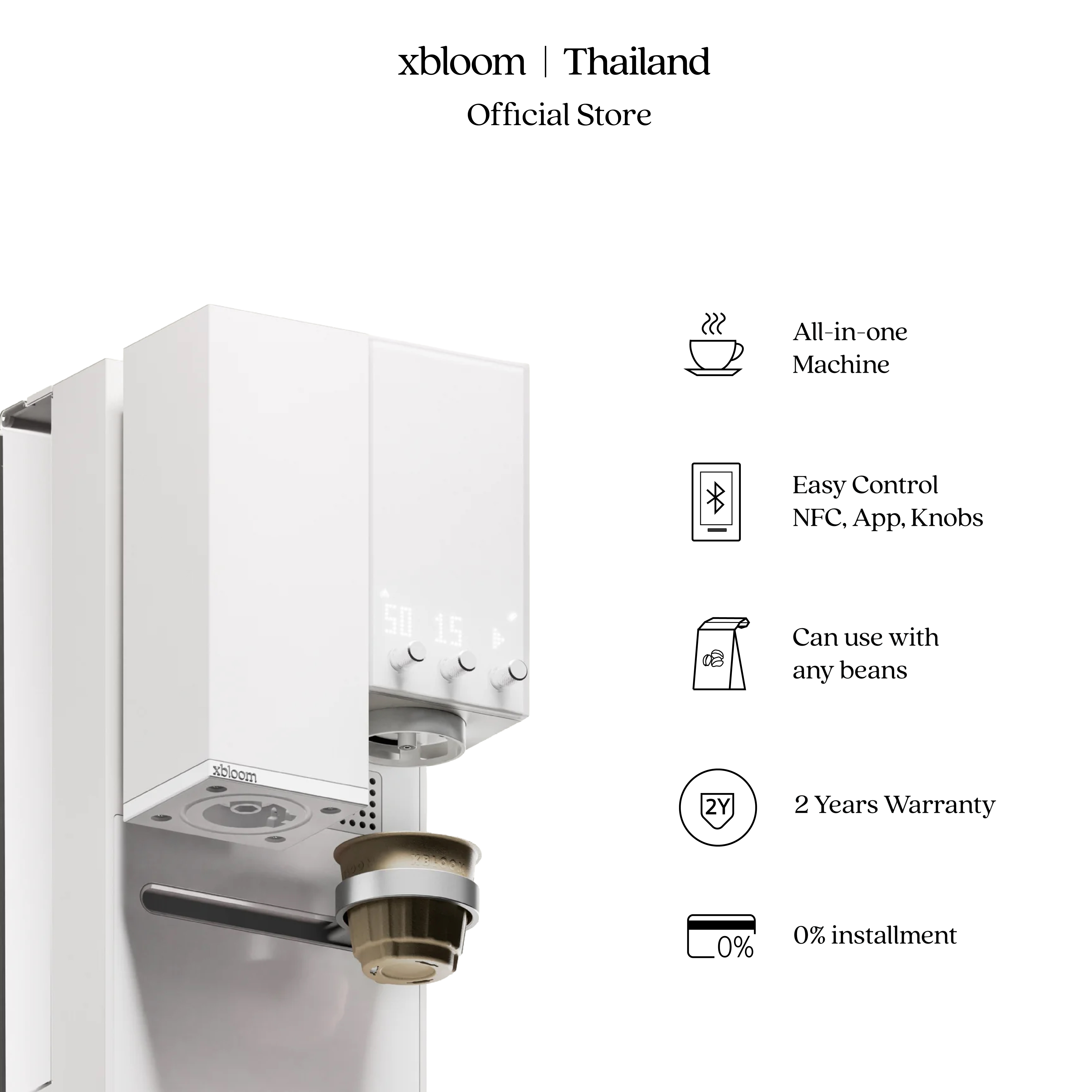 Xbloom Automatic Coffee Maker, Color Moonlight White, Studio Model, Drip Coffee Maker That Combines Grinding, Weighing, and Brewing in One Machine. ราคา 36,200 บาท*ส่งฟรี