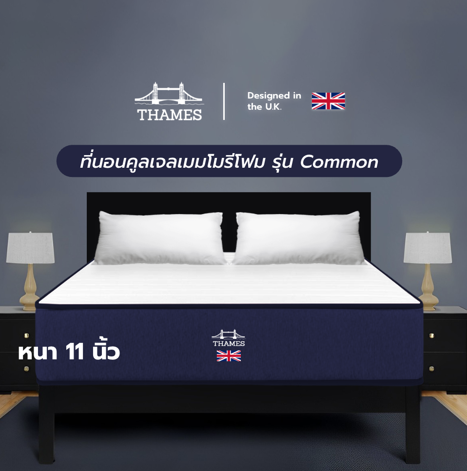 Thames ที่นอนคูลเจลเมมโมรี่โฟม รุ่น Common ความหนา 11 นิ้ว หนานุ่ม นอนสบาย ระบายอากาศได้ดี เพิ่มความเย็น ลดกลิ่นอับชื้น ราคา 2,499 บาท*ส่งฟรี