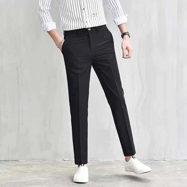 HM- Fashion Casual Slacks Cropped Pants X201 กางเกงสแล็คชาย 5ส่วน สไตย์เกาหลี กางเกงขายาวชาย