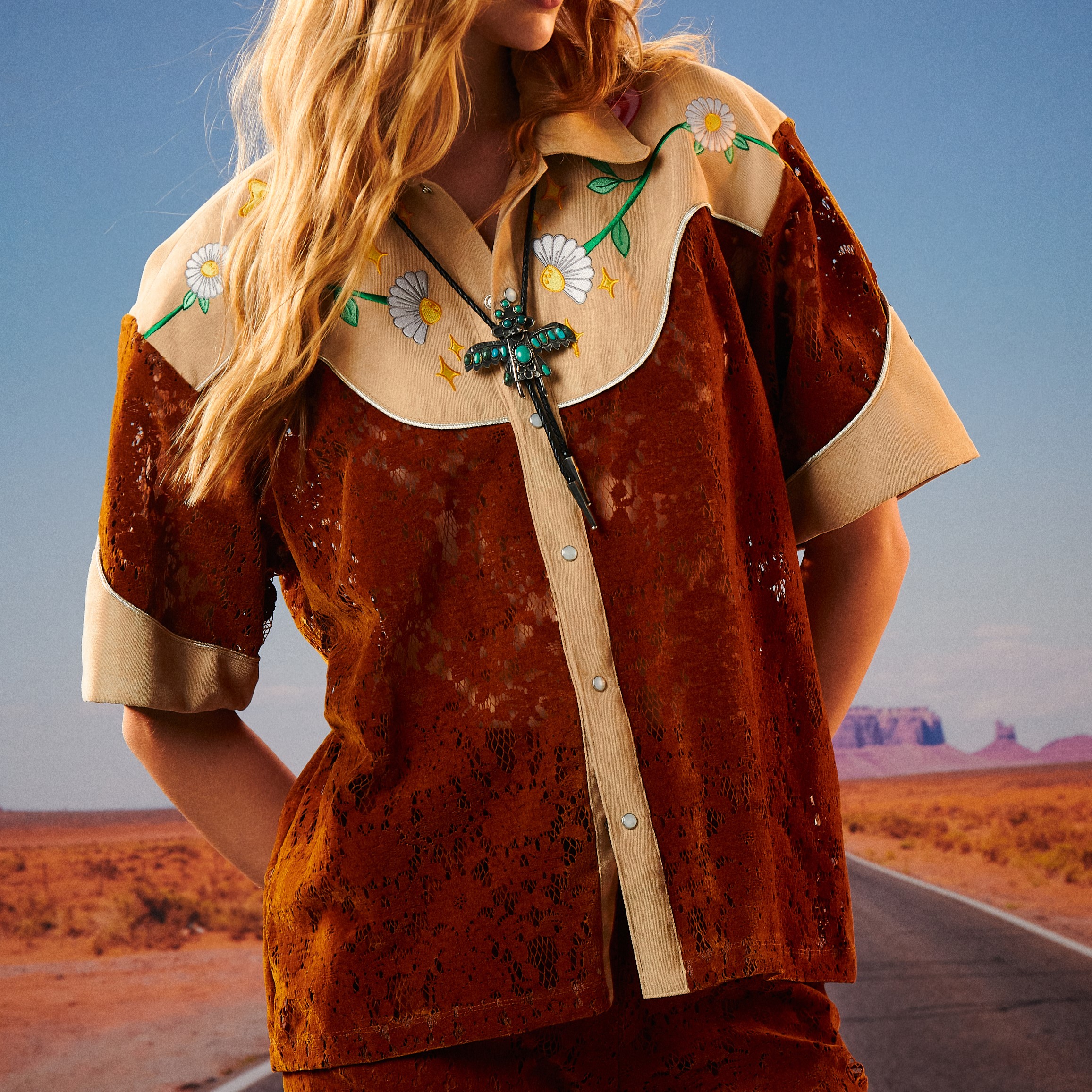 Tohns Rodeo Embroidered Lace Shirt, Velvet Shirt Decorated with Floral Embroidery. ราคา 3,725 บาท*ส่งฟรี