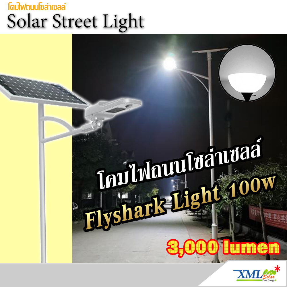 Smart Solar Cell Street Lamp, Solar Flyshark Light (Model 3,000Lumens + 100W Panel.) (Light: White) Smart Solar Cell Street Lamp, Solar Cell Lamp, Smart Light ราคา 12,500 บาท*ส่งฟรี