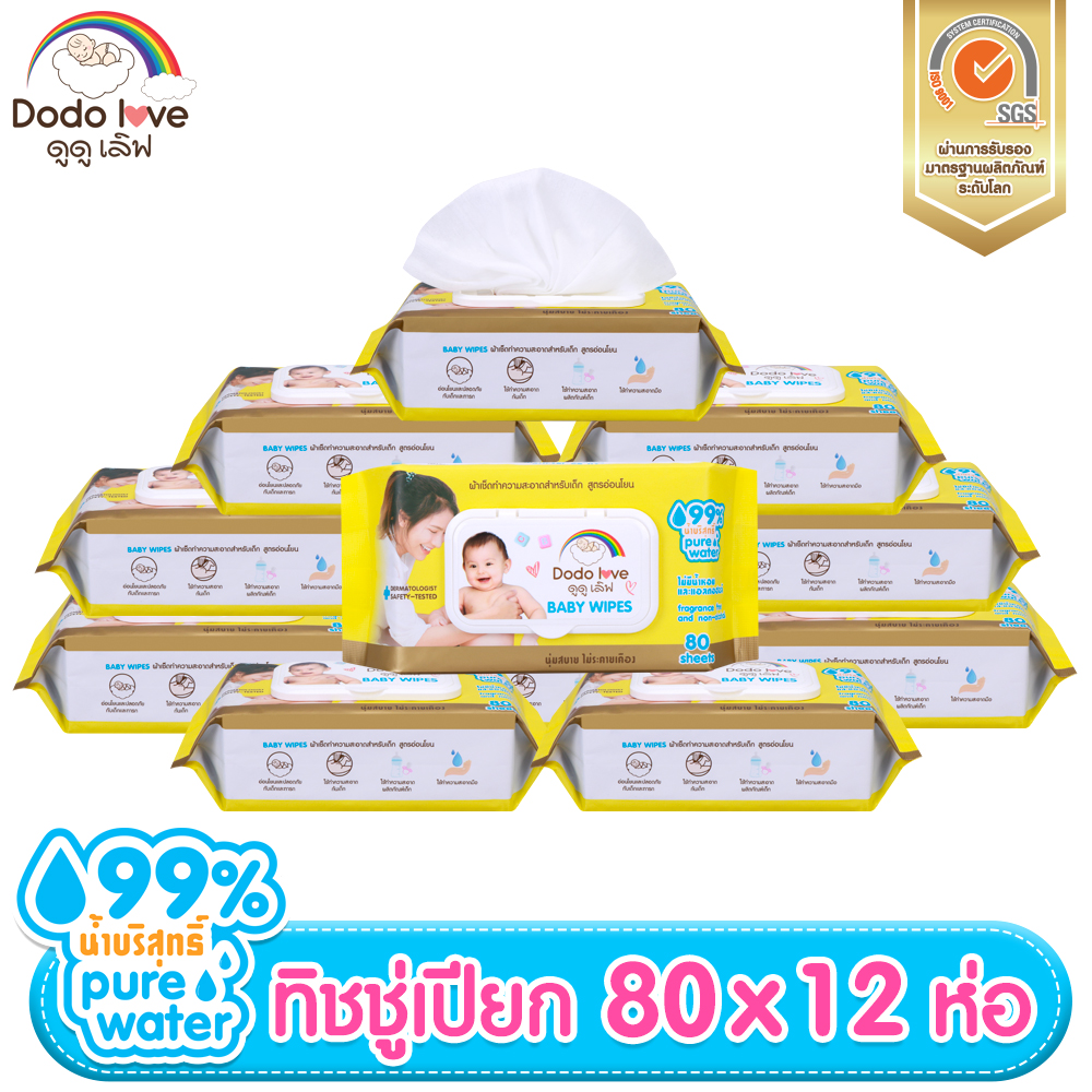 ยกลัง12 ห่อ DODOLOVE Baby Wipes ผ้าเช็ดทำความสะอาดสำหรับเด็ก ห่อใหญ่ 80 แผ่น สูตรอ่อนโยน ทิชชู่เปียก ไม่ระคายเคือง ราคา 399 บาท*ส่งฟรี