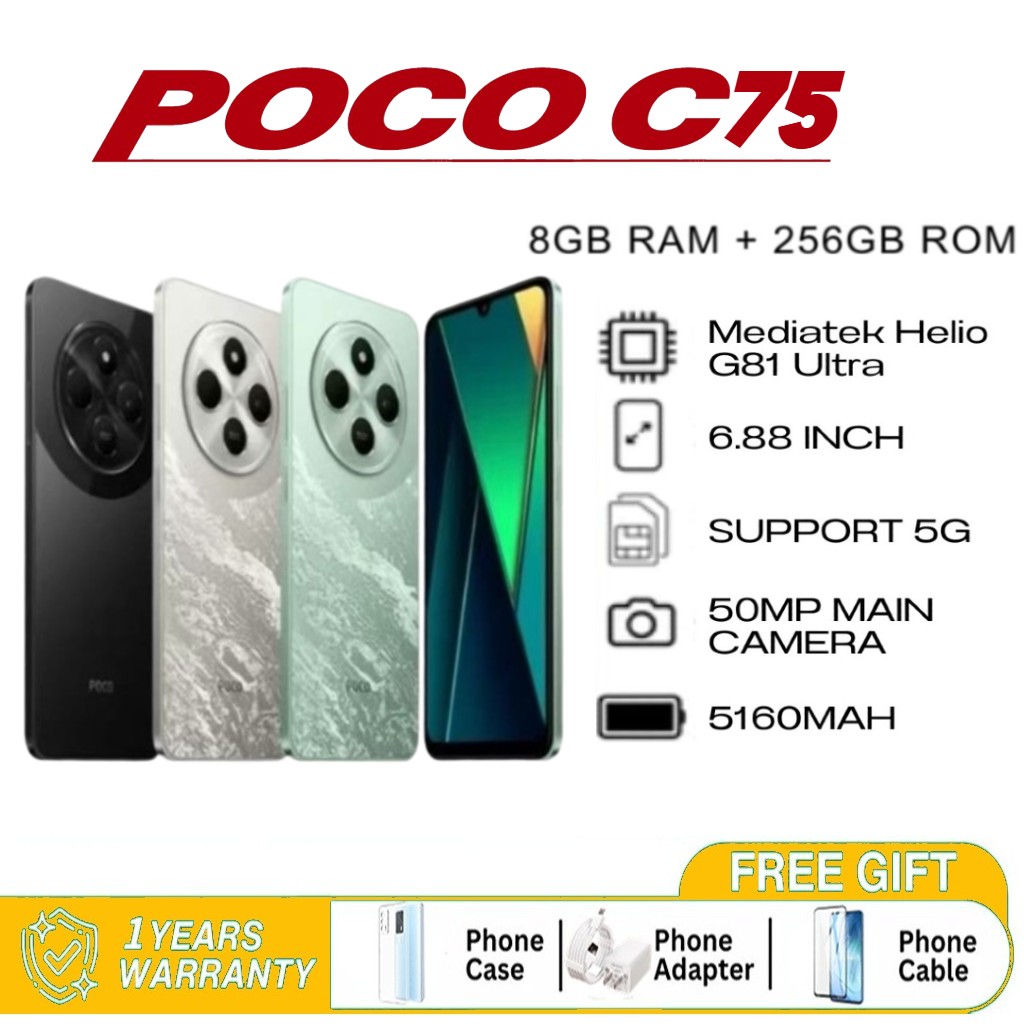 Poco C75 5g / C65 | 6.88 Inch Large Screen | Battery 5160Mah | 50Mp Ai Camera | 18 Month Warranty ราคา 2,771 บาท*ส่งฟรี
