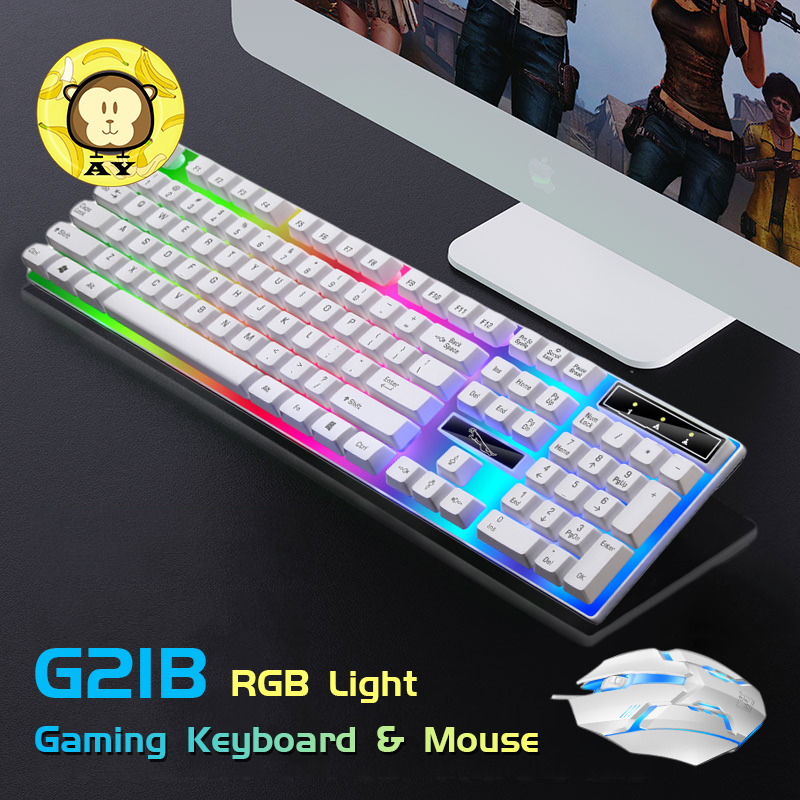 G21B Keyboard and Mouse Set แป้นพิมพ์สำหรับเล่นเกม Mechanical Feeling 104 Key USB Wired RGB LED Back light