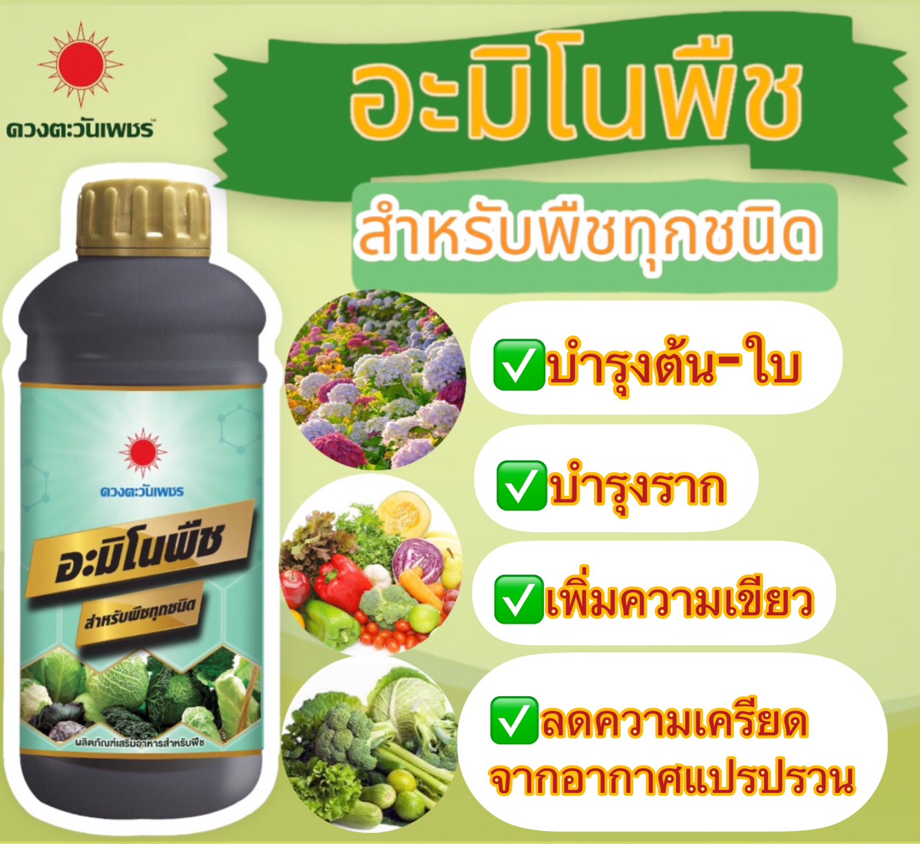 ปุ๋ยน้ำ อะมิโนพืช สำหรับพืชทุกชนิด เร่งโต เร่งใบ เร่งการแตกกิ่งก้าน ขนาด 1 ลิตร ราคา 280 บาท*ส่งฟรี