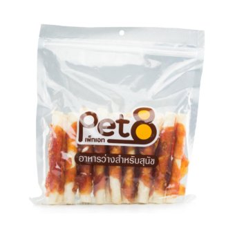 Pet8 ขนมขัดฟันสำหรับสุนัขไก่พันสติ๊กครันชี่( JJA49) 450 g. Pet8 ขนมขัดฟันสำหรับสุนัขไก่พันสติ๊กครันชี่( JJA49) 450 g.