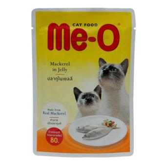 ME-O Pouch Mackerel in Jelly มีโอ อาหารแมวชนิดเปียกสำหรับแมวทุกสายพันธุ์ สูตรปลาทูในเยลลี่ ขนาด 80กรัม 24ซอง ME-O Pouch Mackerel in Jelly มีโอ อาหารแมวชนิดเปียกสำหรับแมวทุกสายพันธุ์ สูตรปลาทูในเยลลี่ ขนาด 80กรัม 24ซอง