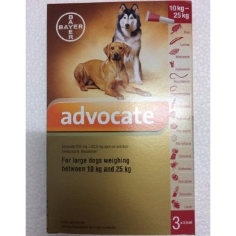 Advocate Dog แอดโวเคท สำหรับสุนัขน้ำหนัก10-25 กก. สีแดง 2.5 ml/หลอด (3หลอด) Advocate Dog แอดโวเคท สำหรับสุนัขน้ำหนัก10-25 กก. สีแดง 2.5 ml/หลอด (3หลอด)